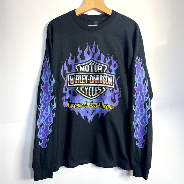 2XL ロンT カニエウエスト ハーレーダビッドソン フレイム ブラックピンク ブルーフレイム Chrome Sweet Chrome HARLEY DAVIDSON