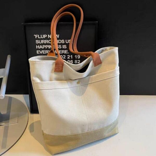 裏地 / チャック付き キャンバス トートバッグ 白 ベージュ レディース A4 バッグ おしゃれ シンプル 新品 大容量 通勤 通学