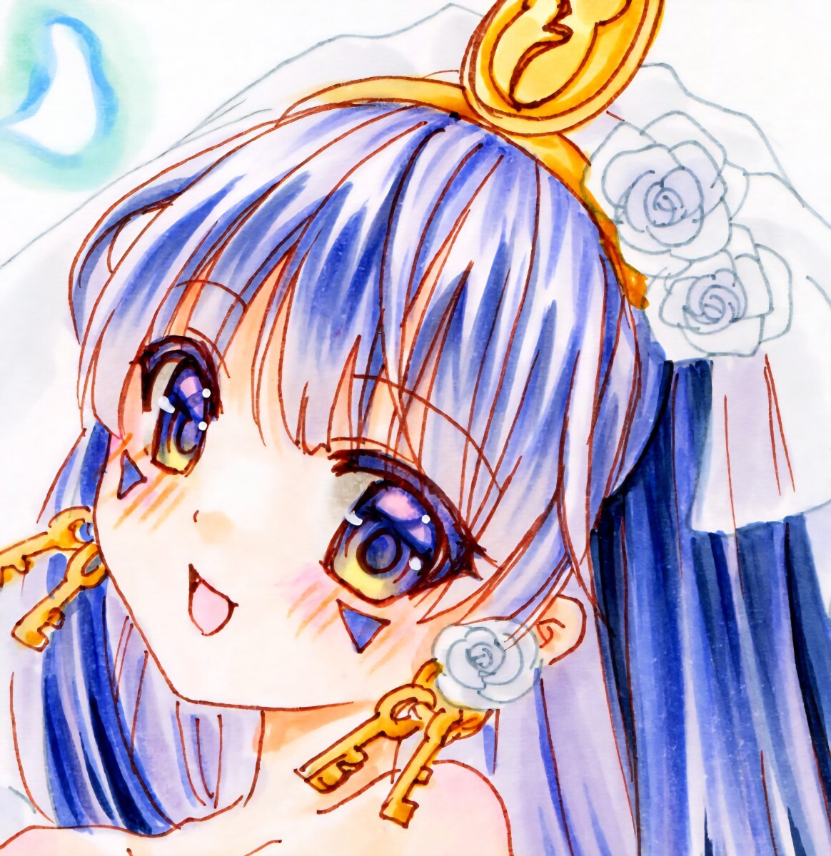 不明 美少女直筆イラスト色紙 コミックマーケット 手描きイラスト ウエディング Yahoo!オークション -「ウェディングドレス」(手描きイラスト