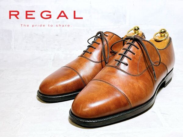 【美品】REGAL リーガル 上質 ストレートチップ ビジネスシューズ 本革 レザー 茶 23.5cm メンズ 紳士靴