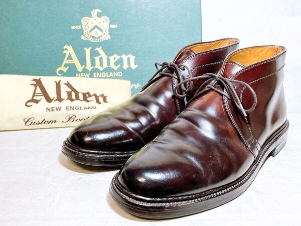 箱、保存袋付き【美品】Alden オールデン 最高級 コードバン チャッカブーツ バーガンディ US8(約26cm)アメリカ製 メンズ