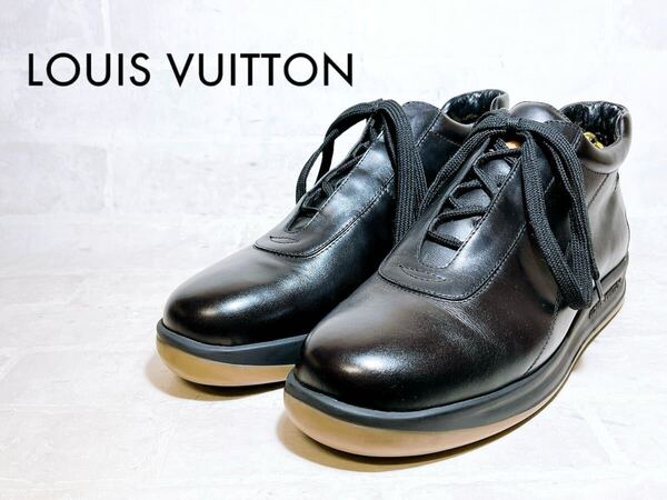 正規品【極美品】LOUIS VUITTON ルイヴィトン 高級 レザースニーカー ハイカット 本革 黒 UK7.5(約26cm)メンズ 紳士靴