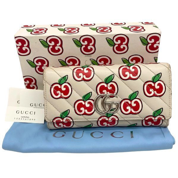【即決】 グッチ GUCCI GG マーモント キルティング リンゴ アップル ウォレット 443436-496085 長財布 ホワイト レザー レディース 箱付き