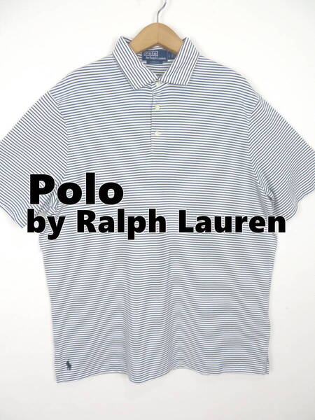美品 ポロバイラルフローレン 裾ポニー ボーダー ポロシャツ L ★ Polo by Ralph Lauren メンズ ネイビー ホワイト 紺 白 半袖