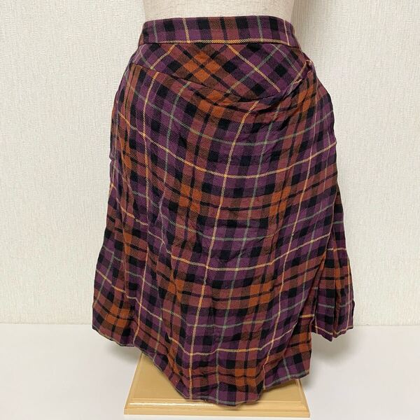 即決☆Vivienne Westwood ヴィヴィアンウエストウッド RED LABEL レッドレーベル チェック ウール 変形 アシンメトリー スカート 2 M