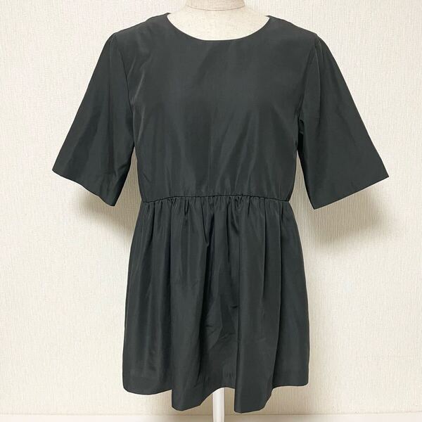 即決☆OPAQUE.CLIP オペーク ペプラム ブラウス ブラック 半袖 カットソー 40 美品 L