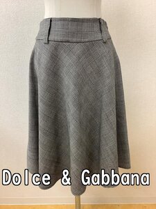 ドルチェ&ガッバーナ (Dolce & Gabbana) 黒系グレンチェック生地と黒レザー コンビスカート サイズ40