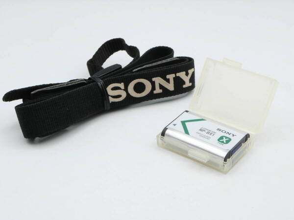 【純正品セット】L1676 SONY NP-BX1 純正バッテリーパック&純正カメラストラップ リチウムイオンバッテリー ソニー ケース付き