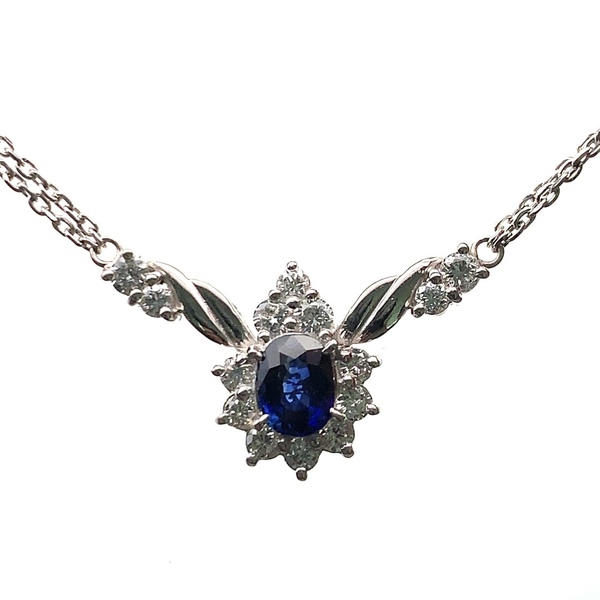20905 サファイア 0.54ct ダイヤモンド ネックレス ペンダントトップ プラチナ 39cm 6.5g