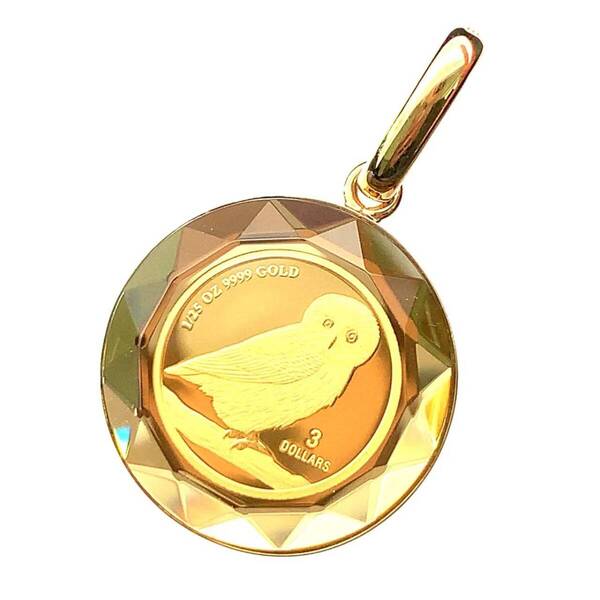 22833 フクロウ金貨 ツバル 2022年 K18/24 純金 5.4g 1/25オンス コイントップ イエローゴールド コレクション Gold ガラス付き
