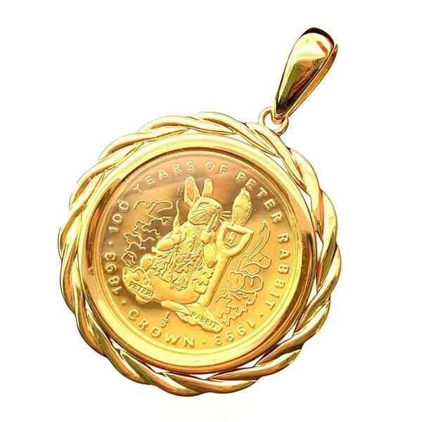 22835 ピーターラビット金貨 ジブラルタル エリザベス女王 1/5オンス 1993年 14.8g K18/24 純金 Gold ペンダントトップ ガラス付き