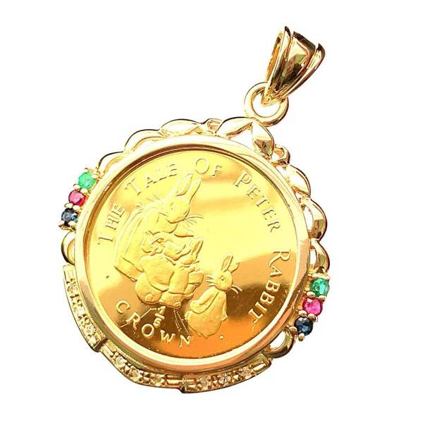 22825 ピーターラビット金貨 ジブラルタル エリザベス女王 1/5オンス 1994年 10.9g K18/24 純金 ダイヤモンド Gold ペンダントトップ