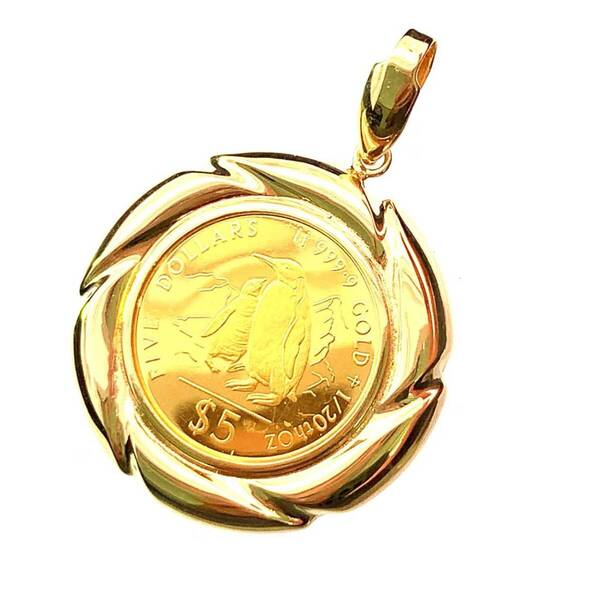 22837 ペンギン金貨 エリザベス女王 クック諸島 1/20オンス 1994年 3.2g K18/24 純金 Gold ペンダントトップ