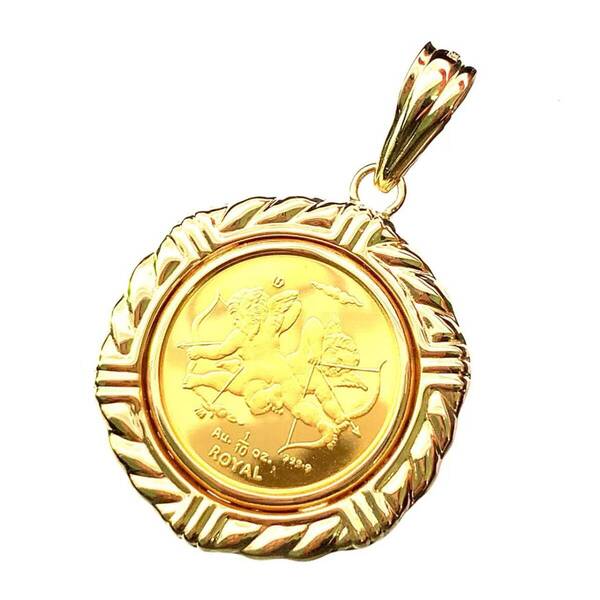 22854 美品 天使金貨 コインペンダント ジブラルタル エンジェル 2002年 K18/24 6g 1/10オンス 純金 イエローゴールド Gold