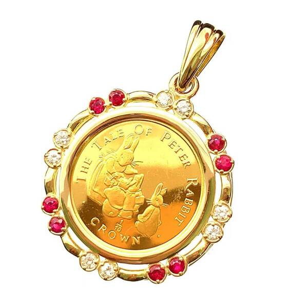22836 ピーターラビット金貨 ジブラルタル エリザベス女王 1/10オンス 1994年 8.2g K18/24 純金 ルビー ダイヤモンド Gold