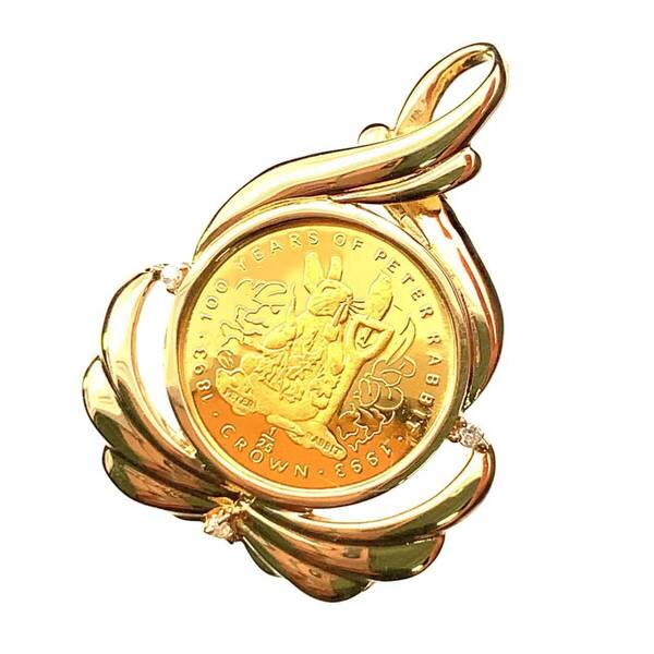 22885 ピーターラビット金貨 ジブラルタル エリザベス女王 1/25オンス 1993年 3.7g ダイヤモンド K18/24 純金 Gold ペンダントトップ