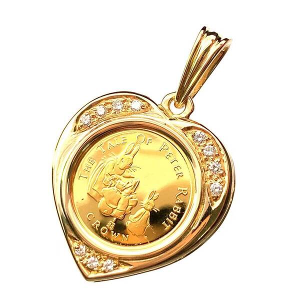 22839 ピーターラビット金貨 ジブラルタル エリザベス女王 ハート 1/25オンス 1994年 5.6g ダイヤモンド K18/24 純金 Gold