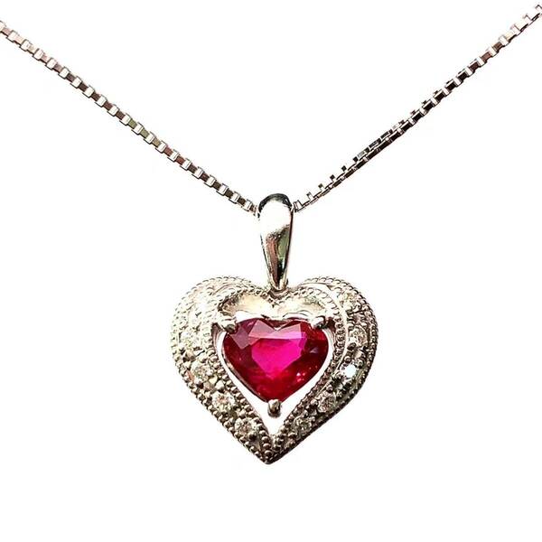22243 ルビー 0.71ct ダイヤモンド ネックレス ペンダントトップ プラチナ 45cm 4.2g ソーティング