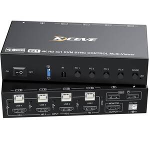 【送料無料】KVM切替器 4入力1出力 シームレス KVM Switch 画面分割切替器 ホーム/オフィス用 ゲーム/PC 新品