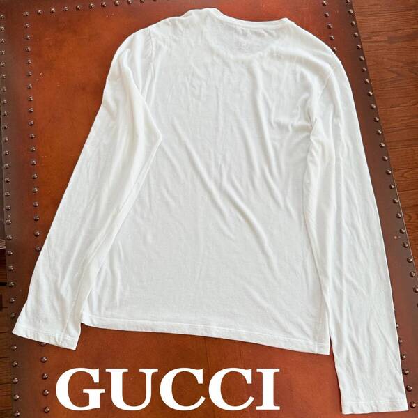 ★ GUCCI グッチ 背中 ロゴ 薄手 長袖 Tシャツ ロンT ホワイト 白色 バックロゴ サイズ M イタリア製 ★