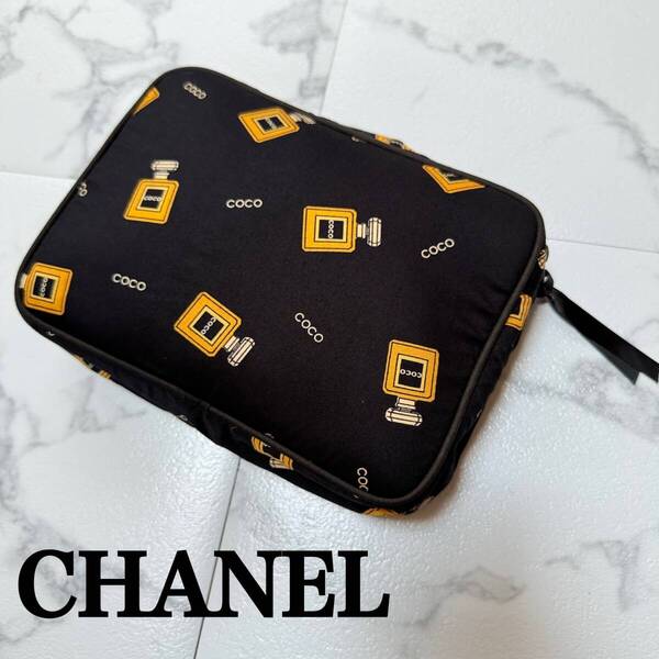 CHANEL シャネル COCO ココシャネル 香水 ボトル ロゴ 総柄 ポーチ コスメポーチ トラベルポーチ マルチポーチ ブラック ノベルティ 非売品