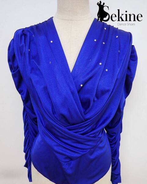 ⑥25G07★【Sekine セキネ】L/青/カシュクール/トップス☆社交ダンス/モダン/スタンダード/ラテン/レッスン