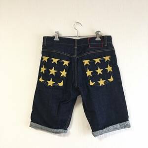 トミー TOMMY デニムハーフパンツ ショートパンツ ジーンズ バックプリント 刺繍ロゴ 紺 ネイビー S メンズ