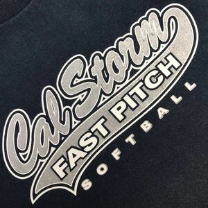 レア アメカジ雰囲気良好00s ALSTYLE AAA FABRIC MADE IN USA製アメリカ Cal Storm FAST PITCH SOFT BALLソフトボールチーム TシャツL企業 