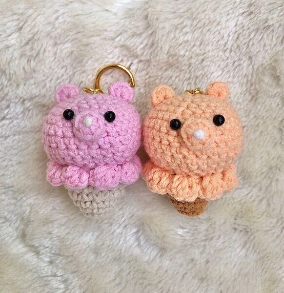 どうぶつアイス あみぐるみ 2個セット ハンドメイド ストラップ キーホルダー