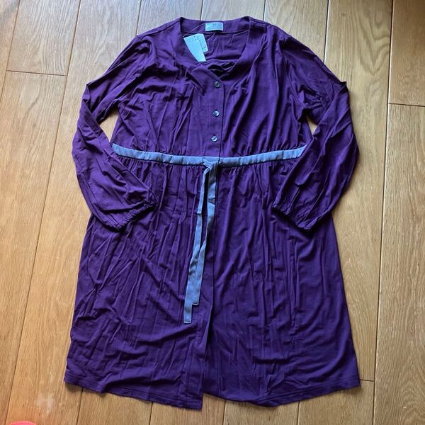 Wacoal マタニティ 部屋着 チュニック 肌触り良い サイズM〜L ゆったり 前のみウエストゴム&リボン ワンピース