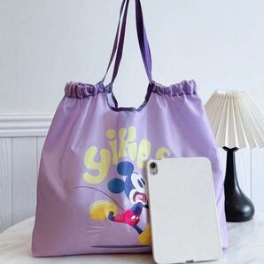 新品 トート バッグ エコバッグ サブバッグ ナイロン 軽量 ディズニー ミッキー パープル