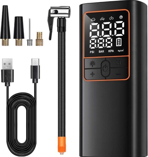 【3時間限定価格】電動空気入れ 車 自転車 バイク用 USB充電式 エアーコンプレッサー 6000 空気入れ