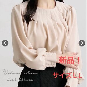 ボリュームスリーブタックブラウス。