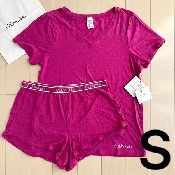 Calvin Klein カルバンクライン 上下 セット S M セットアップ Tシャツ パンツ ルームウェア パジャマ ピンク