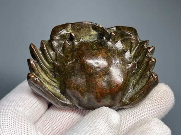 古美術 金属工芸 カニ 蟹 茶道具 古銅 文鎮 置物 古玩 厚重 アンティーク