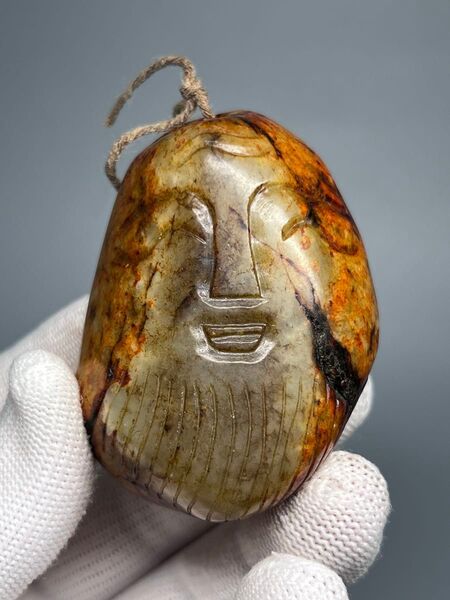 中国古美術 和田玉 刻印あり 時代物 置物 璞玉 コレクション 唐物 寿老人