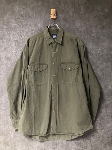 90s 香港製 Old GAP カーキ ウエスタンシャツ Lサイズ 古着 90年代 長袖シャツ ビンテージ
