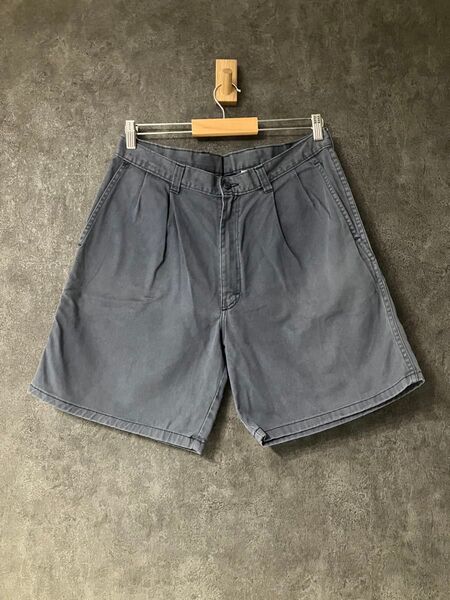 90s 鬼フェードDickies 2タックチノショーツ w32 ネイビー色落ち ハーフパンツ アメリカ製