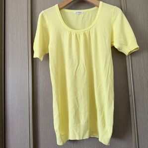 【GLACIEA】 カットソー 半袖 サマーニット イエロー トップス レモンイエロー M Uネック