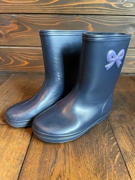 POMPKINS ポプキンズ 長靴 レインブーツ リボン ネイビー 紺色 キッズ 子供 17cm