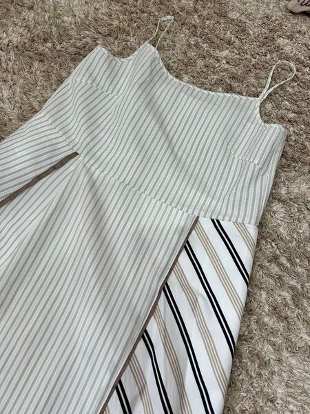 値下げ!!LANVIN ランバン キャミワンピース ストライプ柄 フレア Aライン 体型カバー 夏 涼しい 上品 おしゃれ