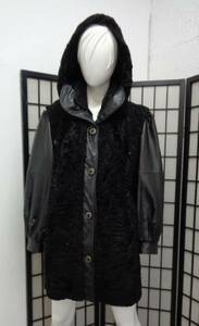  black *swakala* Ram fur & leather * coat size 6