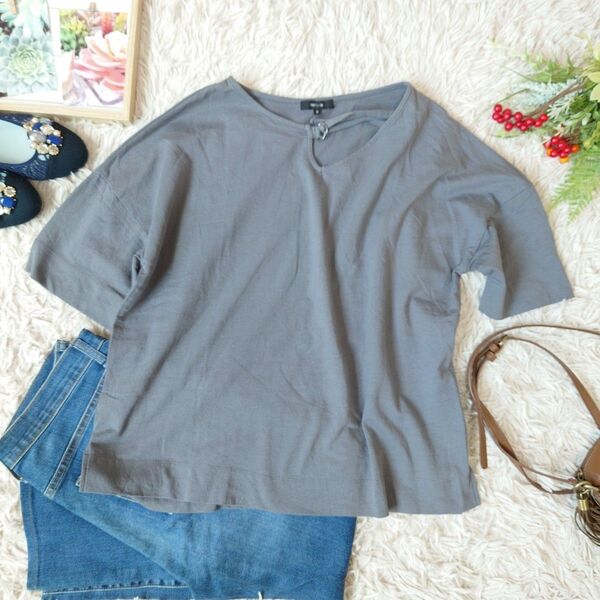 COMME CA ISM カットソー Tシャツ(L)グレー シンプル カジュアル