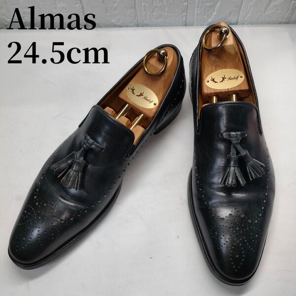 イタリア製 Almas アルマス タッセルローファー ダークネイビー 24.5cm