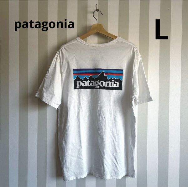【patagonia】パタゴニア ユニセックス バックプリントロゴTシャツ L 定番デザイン 白 半袖