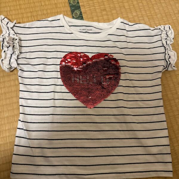 GLOBAL WORK ボーダーTシャツ ハート スパンコール キッズ 110 女の子