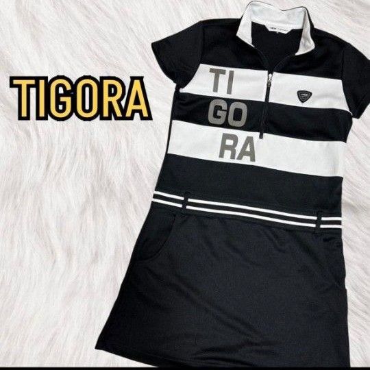 【美品】TIGORA ゴルフワンピース Mサイズ 半袖 スポーティー ブラック ワンピース GOLF M ゴルフウェア