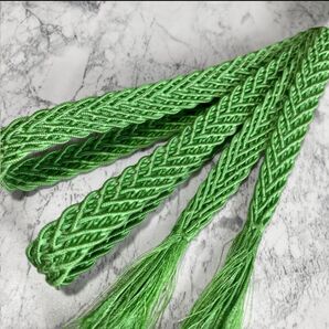 絹 帯締め☆【夏物】レース 平組 新緑色×若葉色 涼しげな透かし組紐