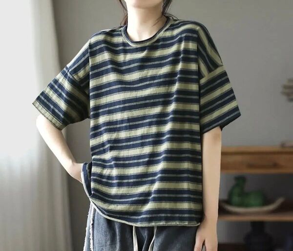【5L】【未使用】ボーダープリントTシャツ 2025.7.26まで