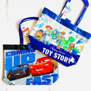 【新品タグ付き】カーズ トイストーリー プールバッグ 2個セット トートバッグ エコバッグ ディズニー